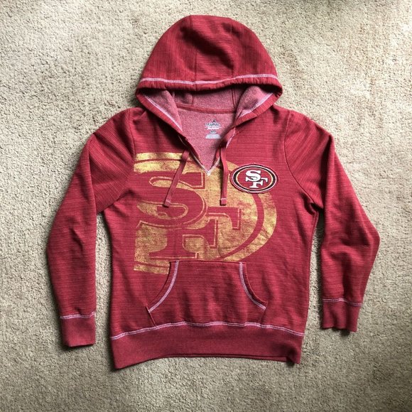 Majestic Tops - Majestic Women's San Francisco 49ers Hoodie Sweatshirt, Large, Cotton/Polyester
